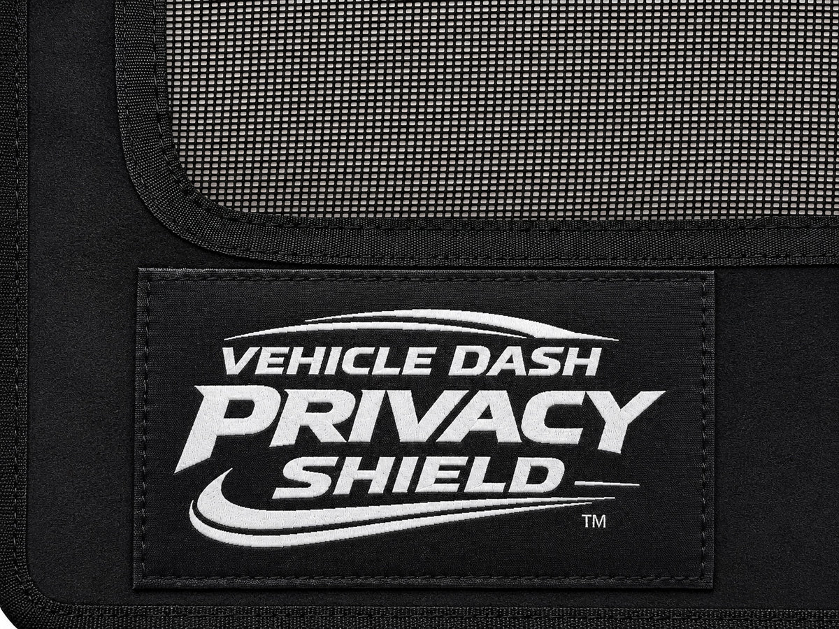 Macro view of the VDPS woven logo beside the privacy mesh